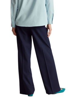 Benetton Pleated Wide Leg Trousers, Blue - view 2, Blue