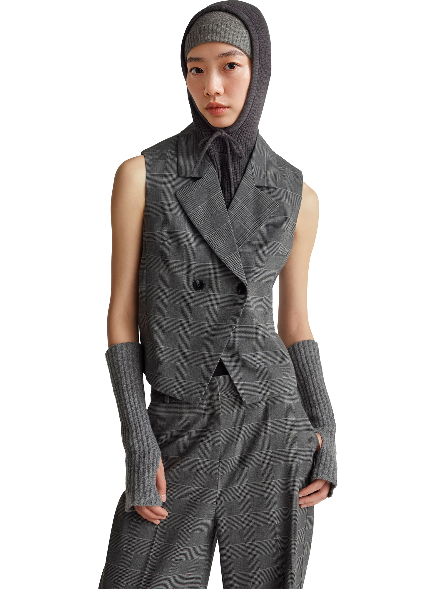 Product image 1 of 3, which shows Refined Stripe Double Breasted Waistcoat, Grey, 8