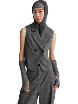 Refined Stripe Double Breasted Waistcoat, Grey, Grey