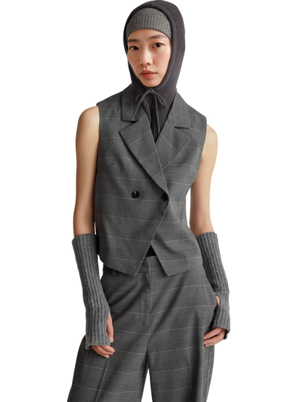 Refined Stripe Double Breasted Waistcoat, Grey, Grey