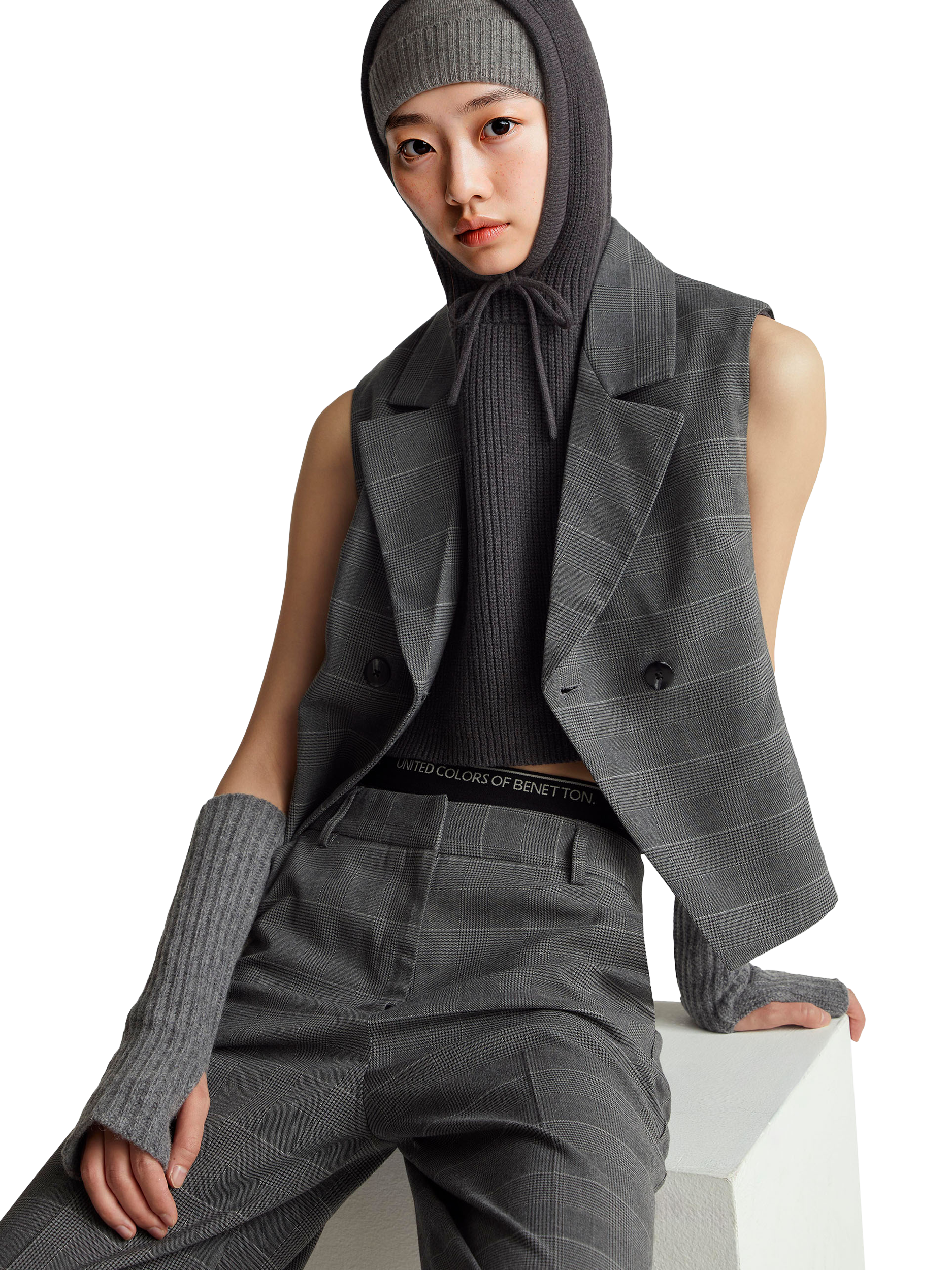 Product image 3 of 3, which shows Refined Stripe Double Breasted Waistcoat, Grey, 8