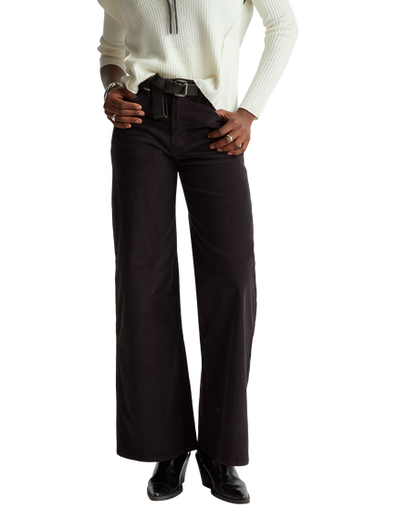 Benetton Needlecord Wide Leg Trousers, Black, Black