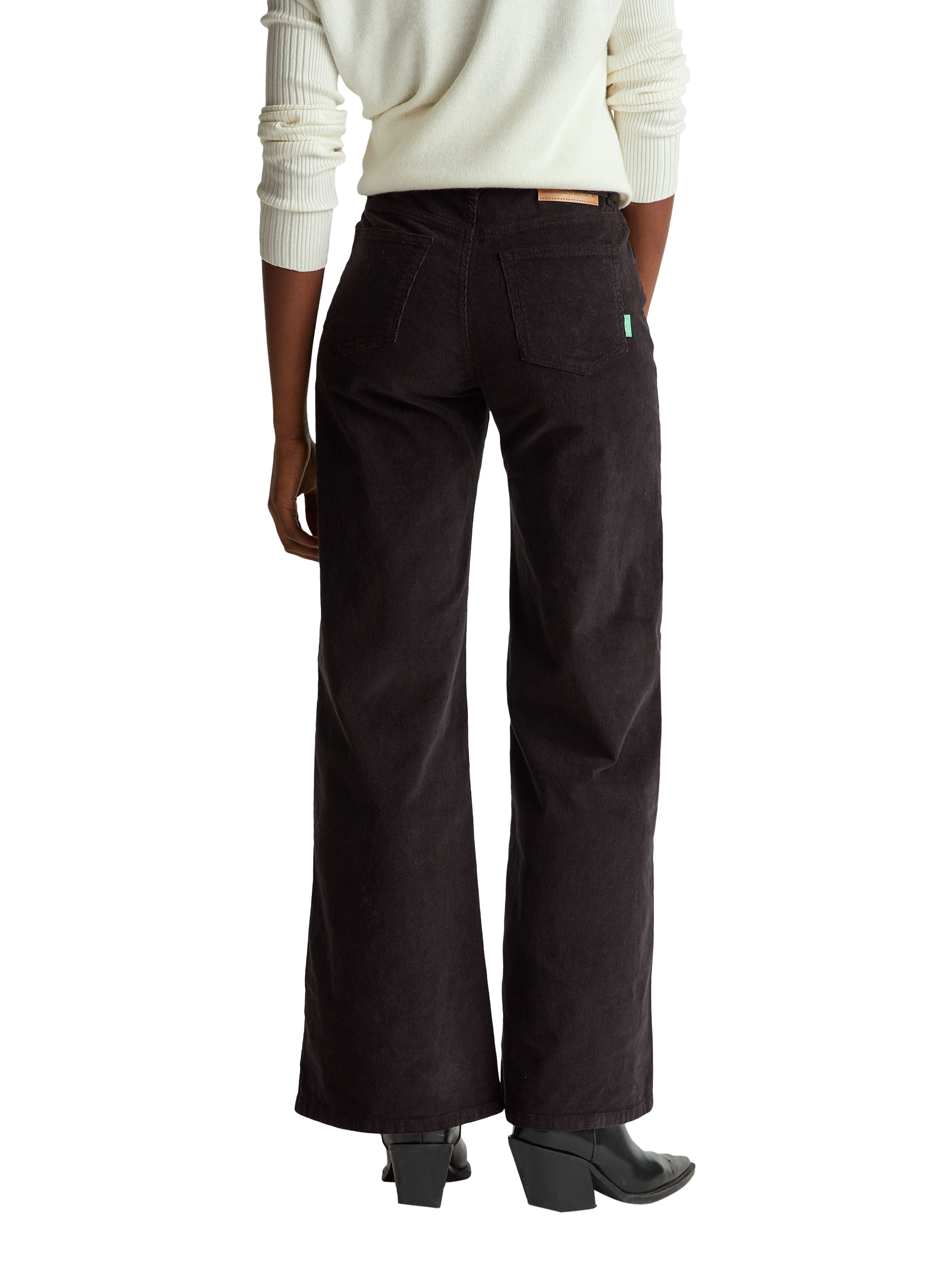 Product image 2 of 5, which shows Benetton Needlecord Wide Leg Trousers, Black, 26S