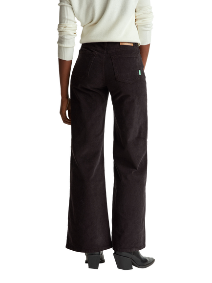 Benetton Needlecord Wide Leg Trousers, Black - view 2, Black