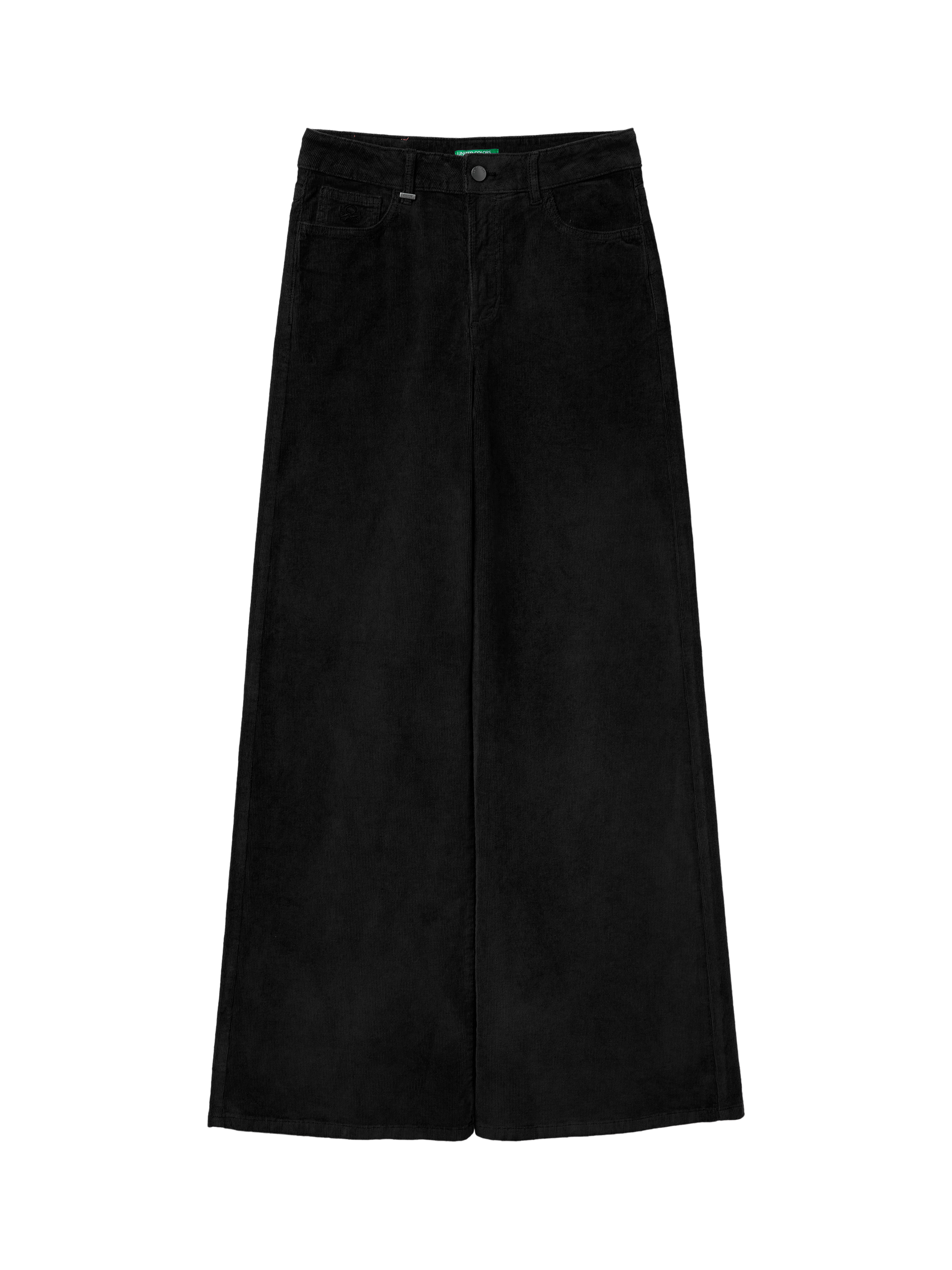 Product image 4 of 5, which shows Benetton Needlecord Wide Leg Trousers, Black, 26S
