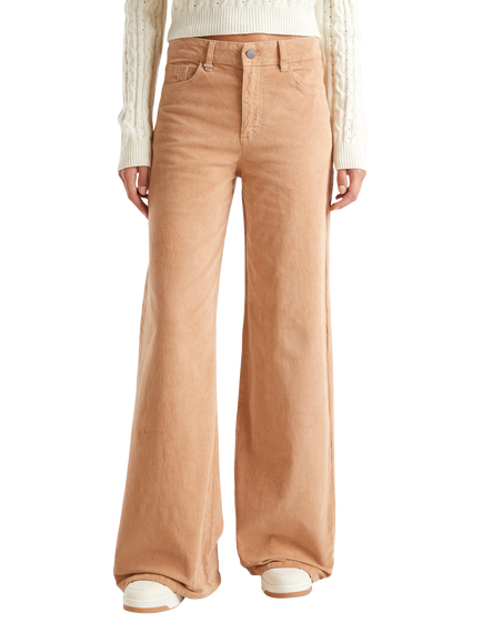 Benetton Wide Leg Corduroy Trousers, Beige, Beige
