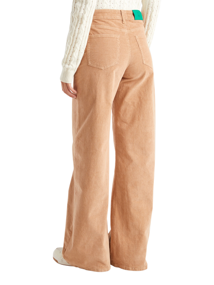 Benetton Wide Leg Corduroy Trousers, Beige - view 2, Beige