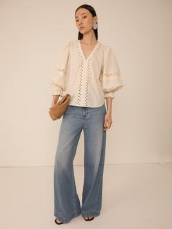 VIVERE Arlette V-Neck Pintuck Blouse, Cream, Cream