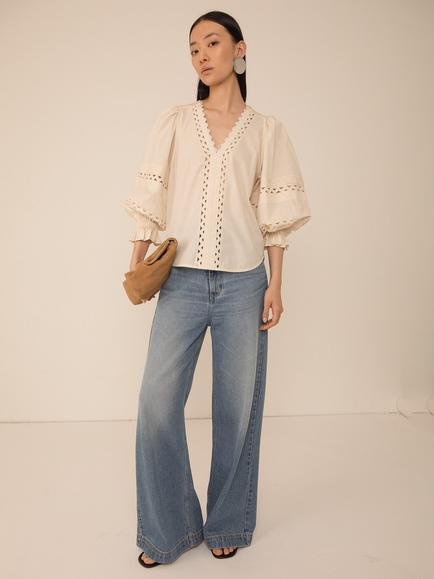 VIVERE Arlette V-Neck Pintuck Blouse, Cream, Cream