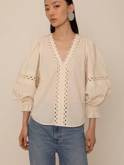 VIVERE Arlette V-Neck Pintuck Blouse, Cream - view 2, Cream