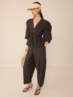 VIVERE Carlotta V-Neck Puff Sleeve Blouse, Black - view 2, Black