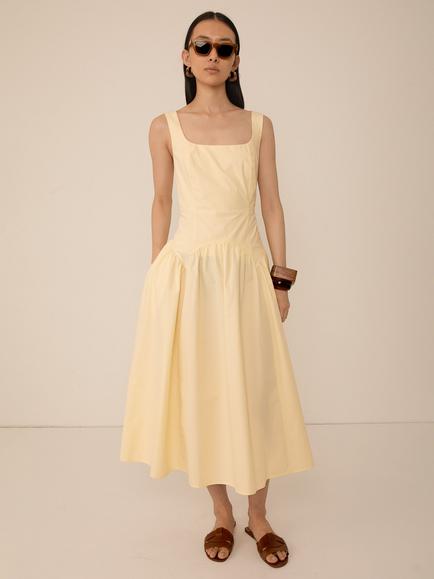 VIVERE Mille Fill Skirt Sun Dress, Pastel Yellow, Pastel Yellow