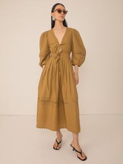 VIVERE Pilar Pleated Midi Dress, Olive, Olive