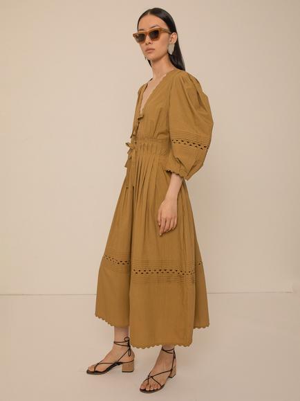 VIVERE Pilar Pleated Midi Dress, Olive - view 2, Olive