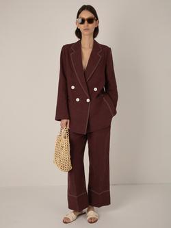 VIVERE Anita Tailored Linen Blazer, Brown, Brown