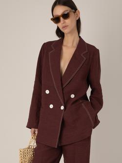 VIVERE Anita Tailored Linen Blazer, Brown - view 2, Brown