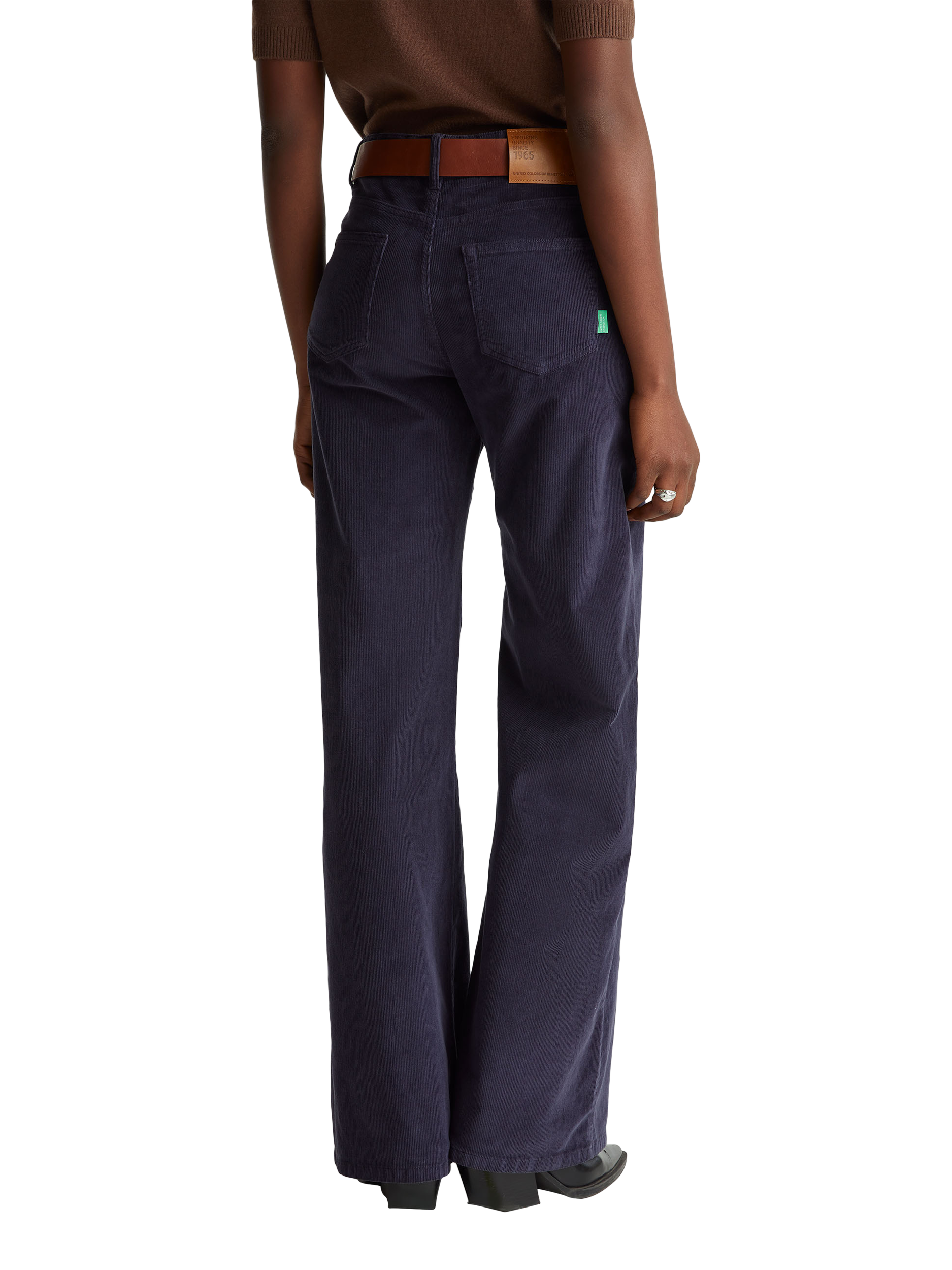 Product image 2 of 5, which shows Benetton Needlecord Wide Leg Jeans, Blue, 26S