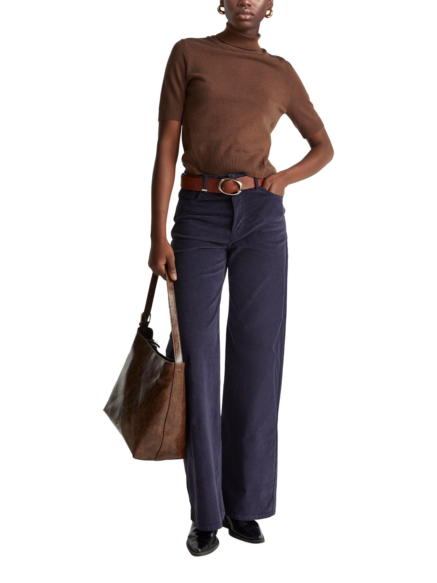 Product image 3 of 5, which shows Benetton Needlecord Wide Leg Jeans, Blue, 26S