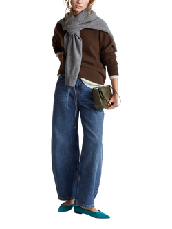 Benetton Barrel Leg Tie Belt Denim Jeans, Blue, Blue