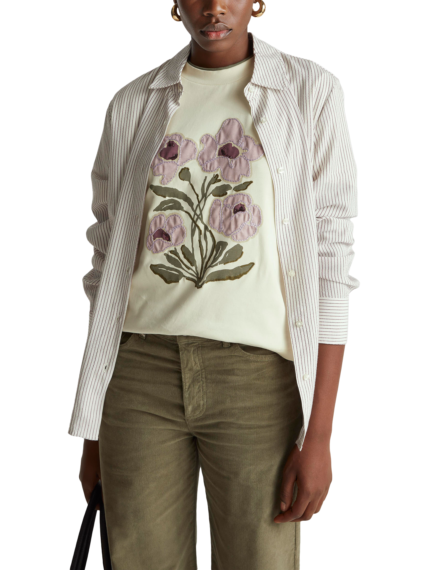 Product image 1 of 6, which shows Benetton Embroidered Floral T-Shirt, Beige, XS