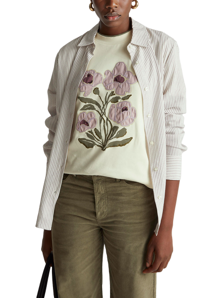 Benetton Embroidered Floral T-Shirt, Beige, Beige