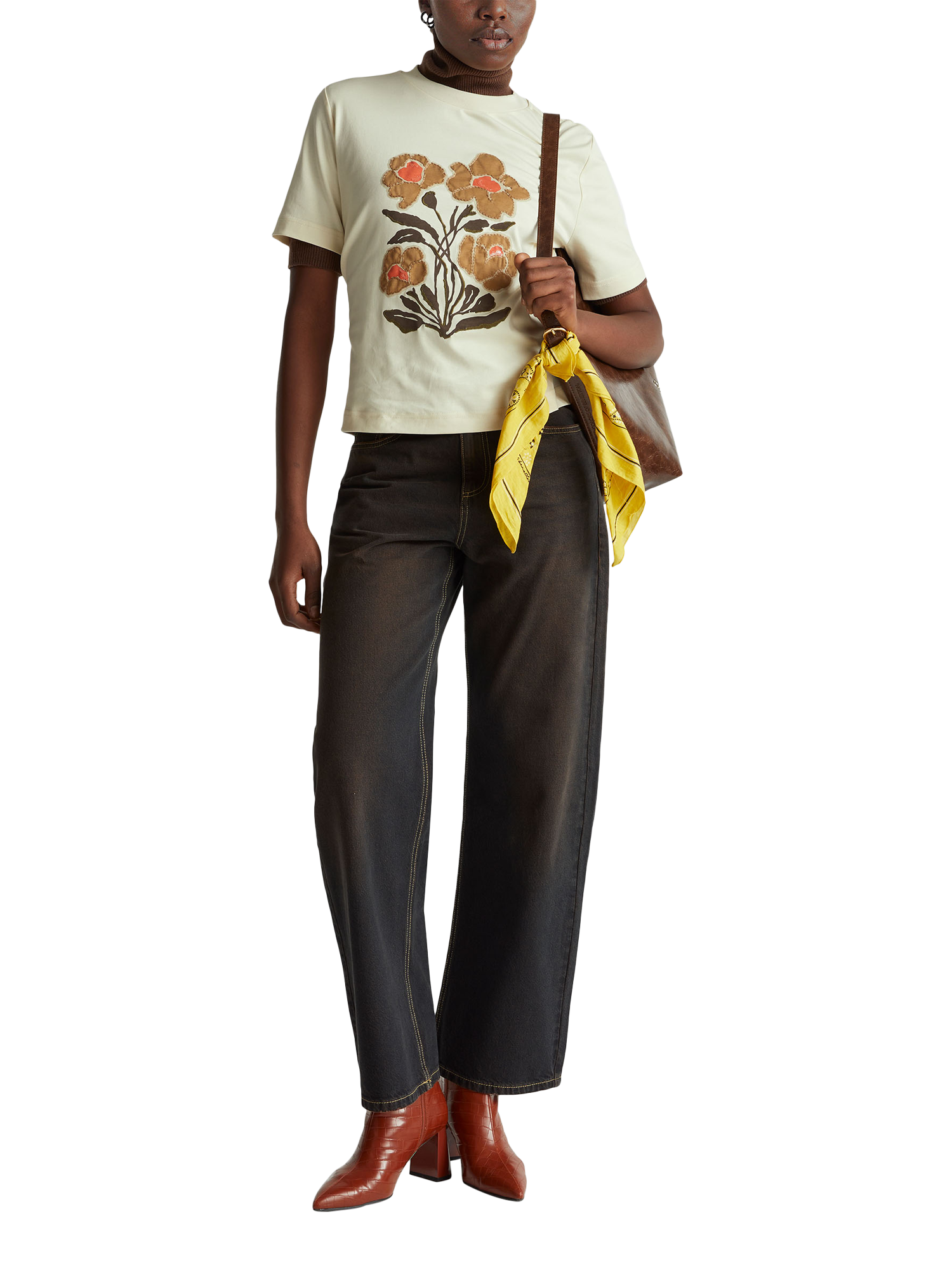Product image 3 of 6, which shows Benetton Cotton Floral T-Shirt, Beige, M