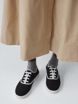 John Lewis Francesca Canvas Lace Up Skater Trainers, Black/White - view 2, Black/White