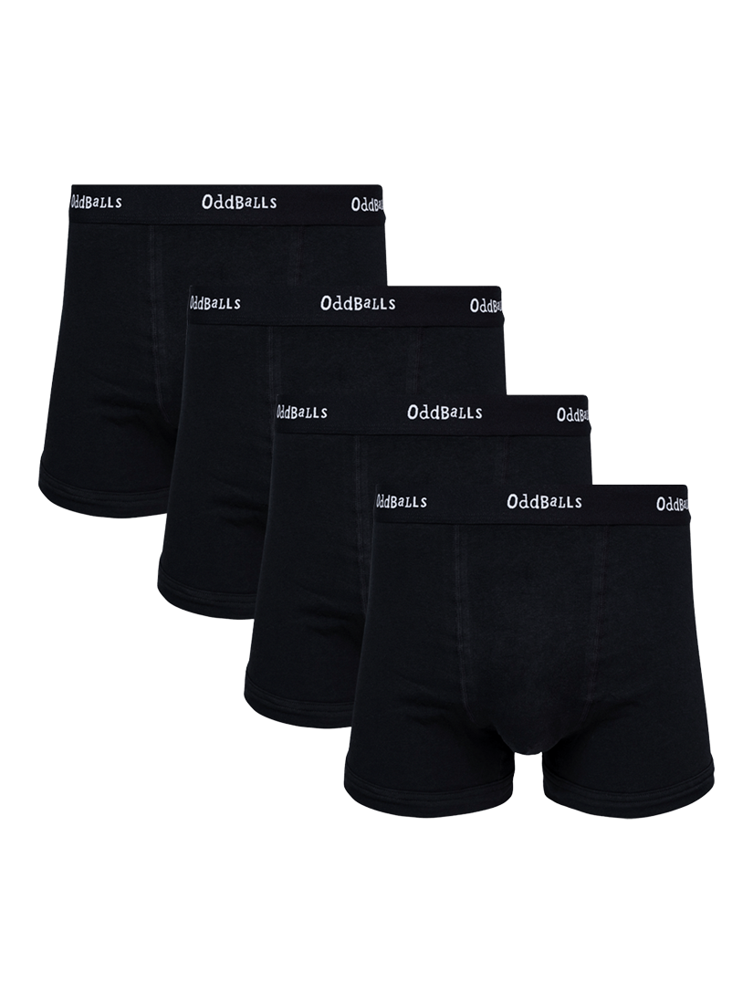 Product image 1 of 6, which shows OddBalls Classic Cotton Blend Boxers, Pack of 4, Black, XXS