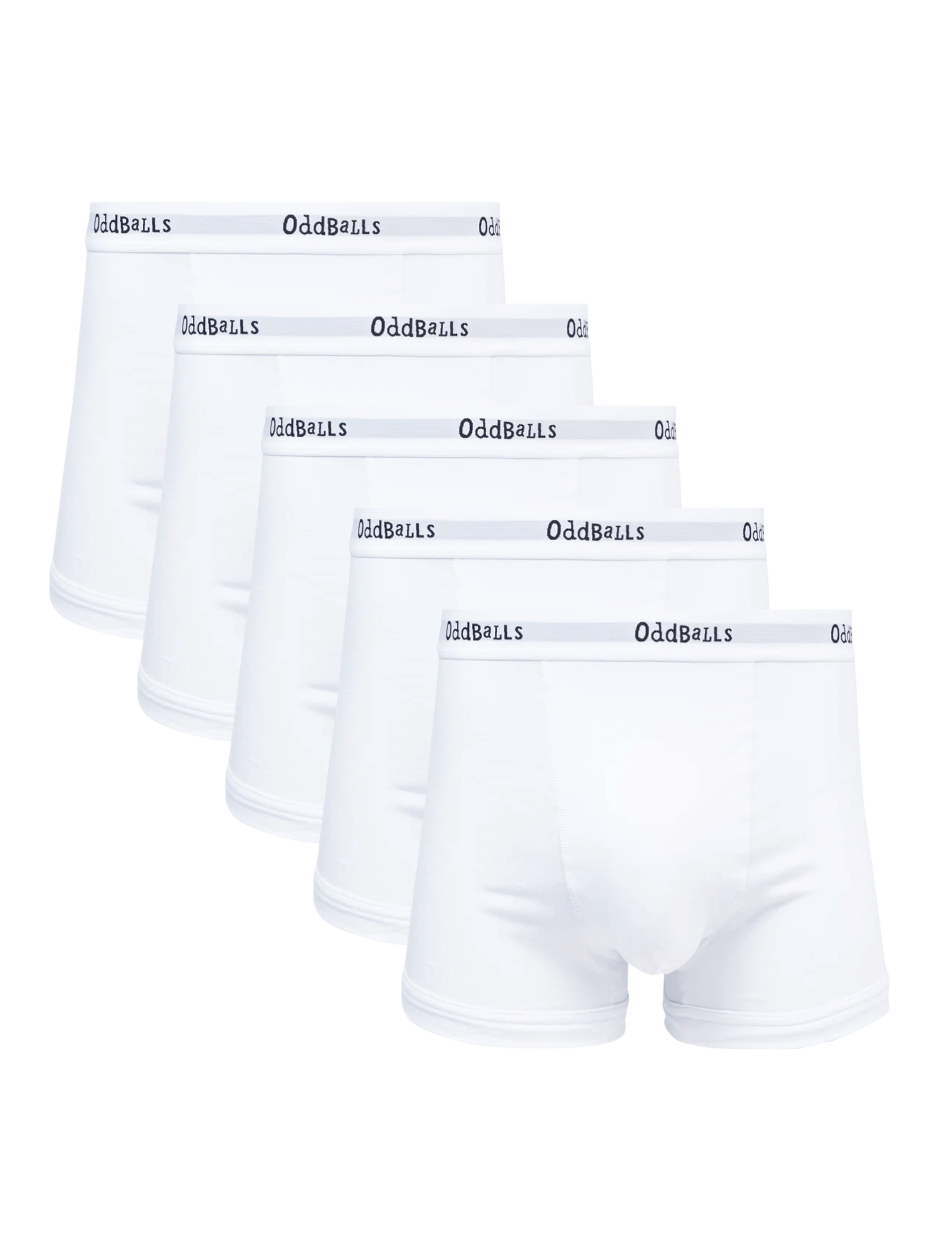 Product image 1 of 5, which shows OddBalls Classic Cotton Blend Boxers, Pack of 5, White, S
