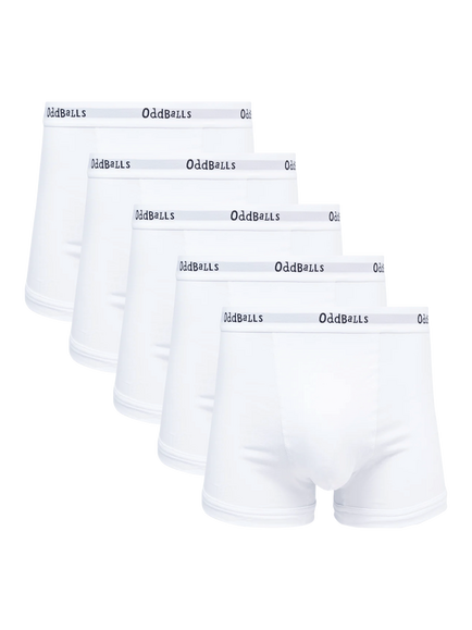 OddBalls Classic Cotton Blend Boxers, Pack of 5, White