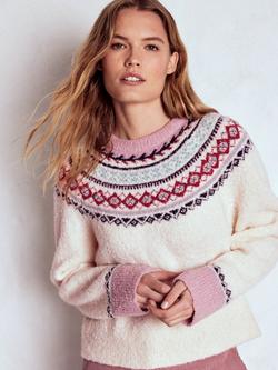 Boden Wool Blend Boucle Raglan Fair Isle Jumper, Warm Ivory/Multi, Warm Ivory/Multi