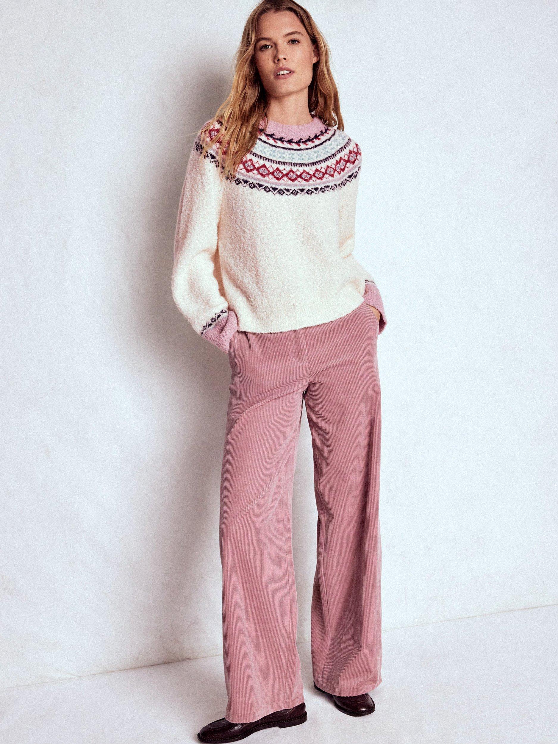 Product image 5 of 7, which shows Boden Wool Blend Boucle Raglan Fair Isle Jumper, Warm Ivory/Multi, XS