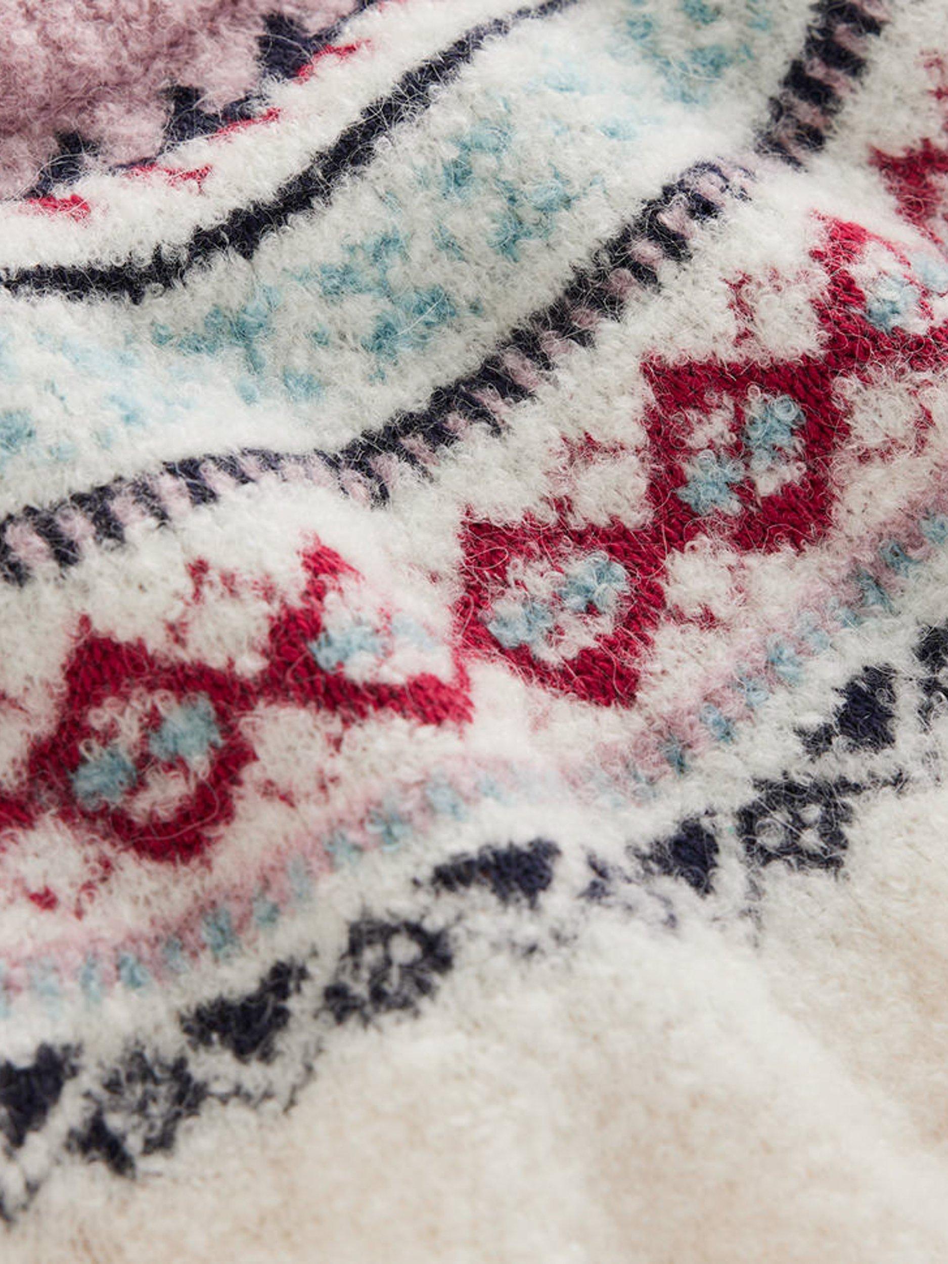 Product image 6 of 7, which shows Boden Wool Blend Boucle Raglan Fair Isle Jumper, Warm Ivory/Multi, XS