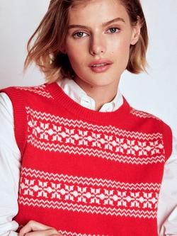 Boden Edie Wool Blend Sleeveless Fair Isle Tank Top, Poppy Red/Warm Ivory - view 2, Poppy Red/Warm Ivory
