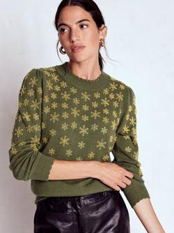 Boden Elizabeth Embellished Bow Jumper, Kale Leaf, Kale Leaf