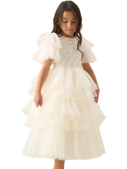 Angel & Rocket Kids' Beaded Tiered Tulle Dress, Ivory, Ivory