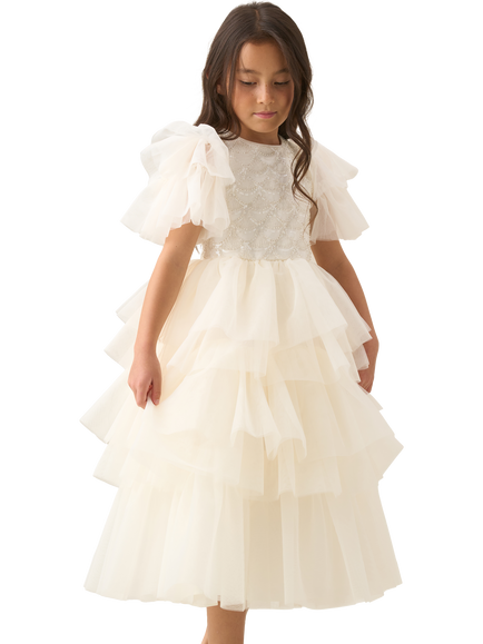 Angel & Rocket Kids' Beaded Tiered Tulle Dress, Ivory, Ivory