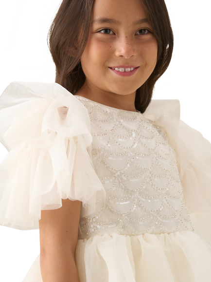 Angel & Rocket Kids' Beaded Tiered Tulle Dress, Ivory - view 2, Ivory
