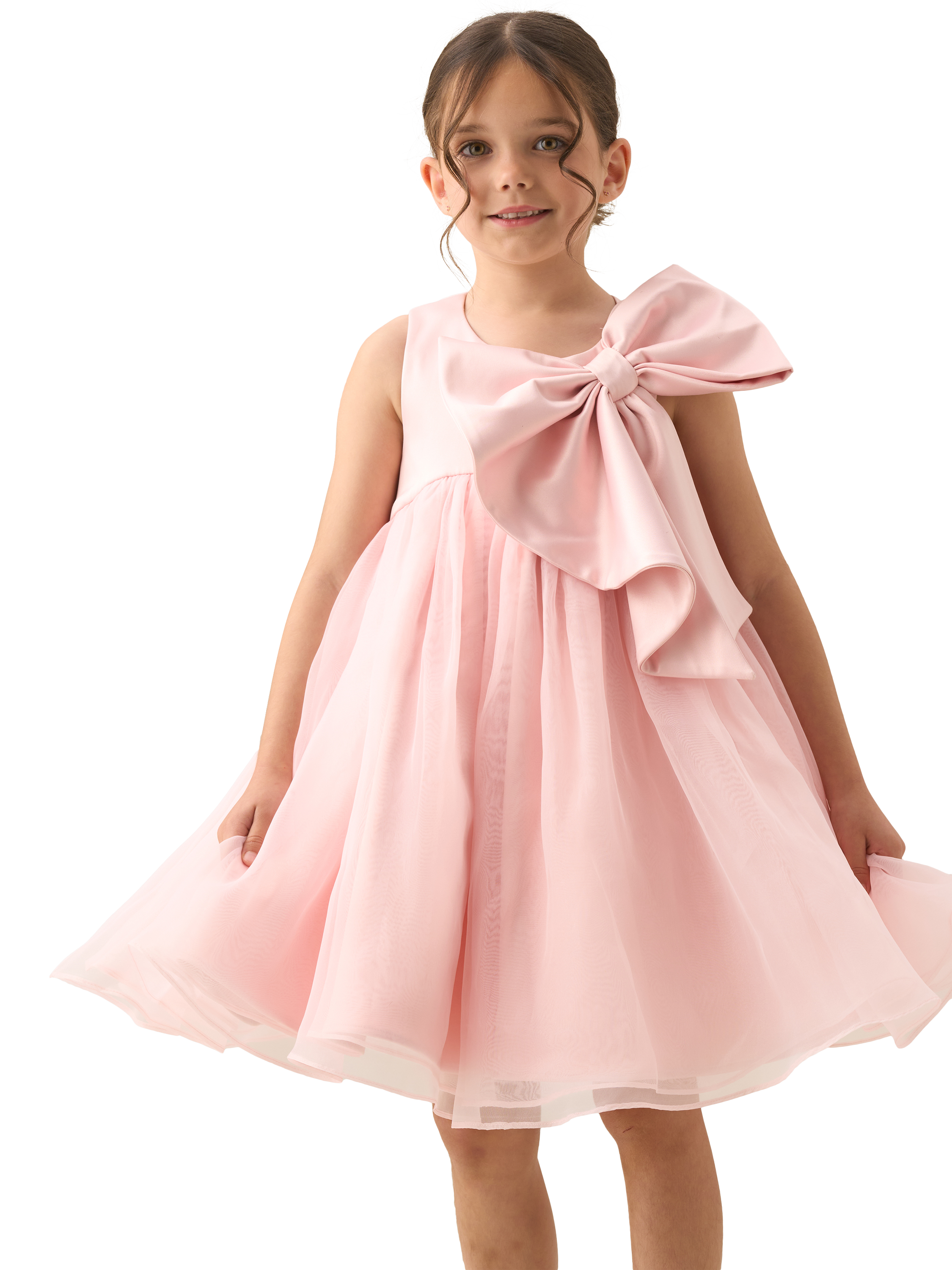 Product image 1 of 8, which shows Angel & Rocket Kids' Oversized Bow Tulle Dress, Blush, 2 years