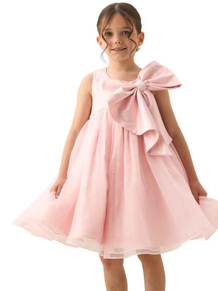 Angel & Rocket Kids' Oversized Bow Tulle Dress, Blush, Blush