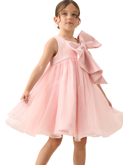 Angel & Rocket Kids' Oversized Bow Tulle Dress, Blush - view 2, Blush