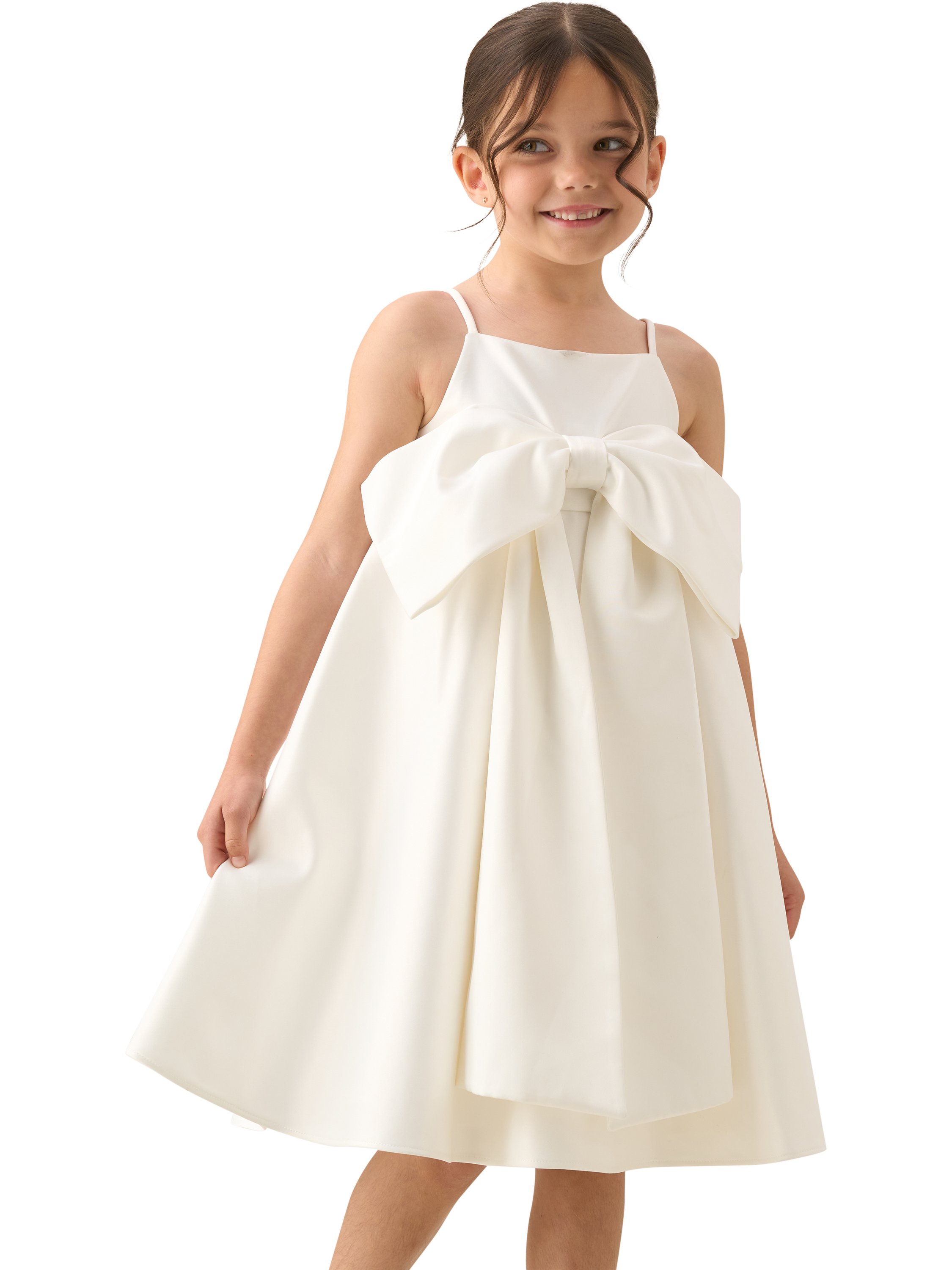 Product image 2 of 8, which shows Angel & Rocket Kids' Pleated Oversized Bow Dress, White, 2 years