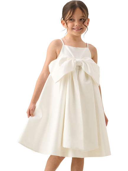 Angel & Rocket Kids' Pleated Oversized Bow Dress, White - view 2, White