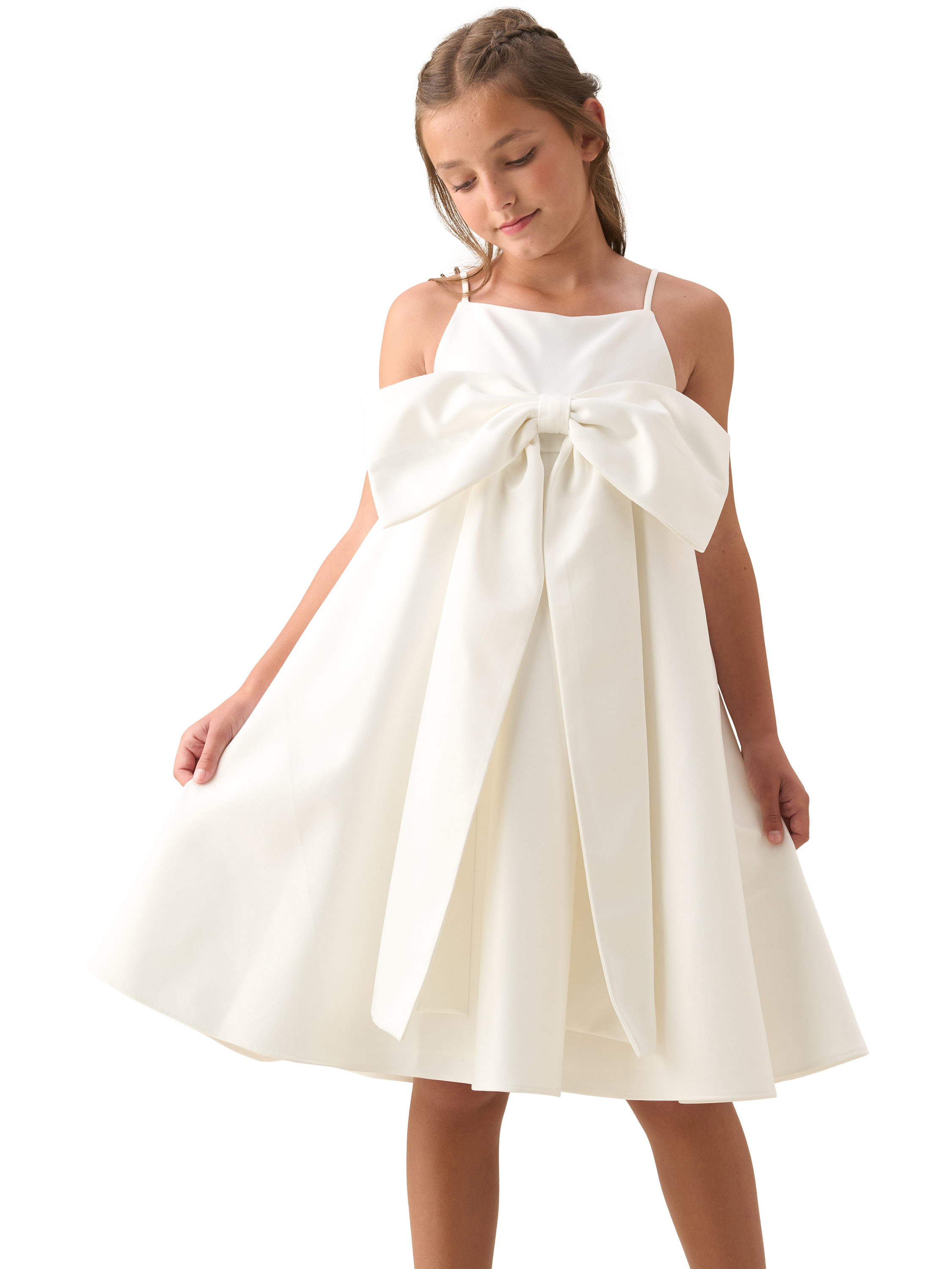 Product image 5 of 8, which shows Angel & Rocket Kids' Pleated Oversized Bow Dress, White, 2 years