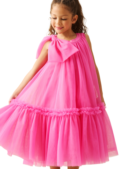 Angel & Rocket Kids' Sleeveless Bow Shoulder Tulle Dress, Pink, Pink