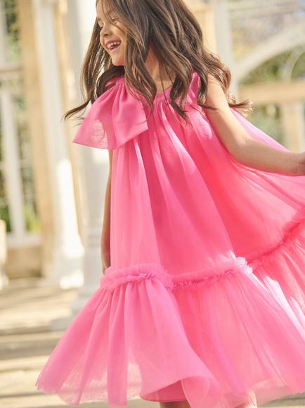 Angel & Rocket Kids' Sleeveless Bow Shoulder Tulle Dress, Pink - view 2, Pink