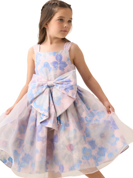 Angel & Rocket Kids' Sleeveless Floral Bow Waist Dress, Pink, Pink