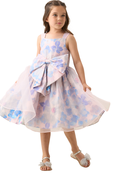 Angel & Rocket Kids' Sleeveless Floral Bow Waist Dress, Pink - view 2, Pink