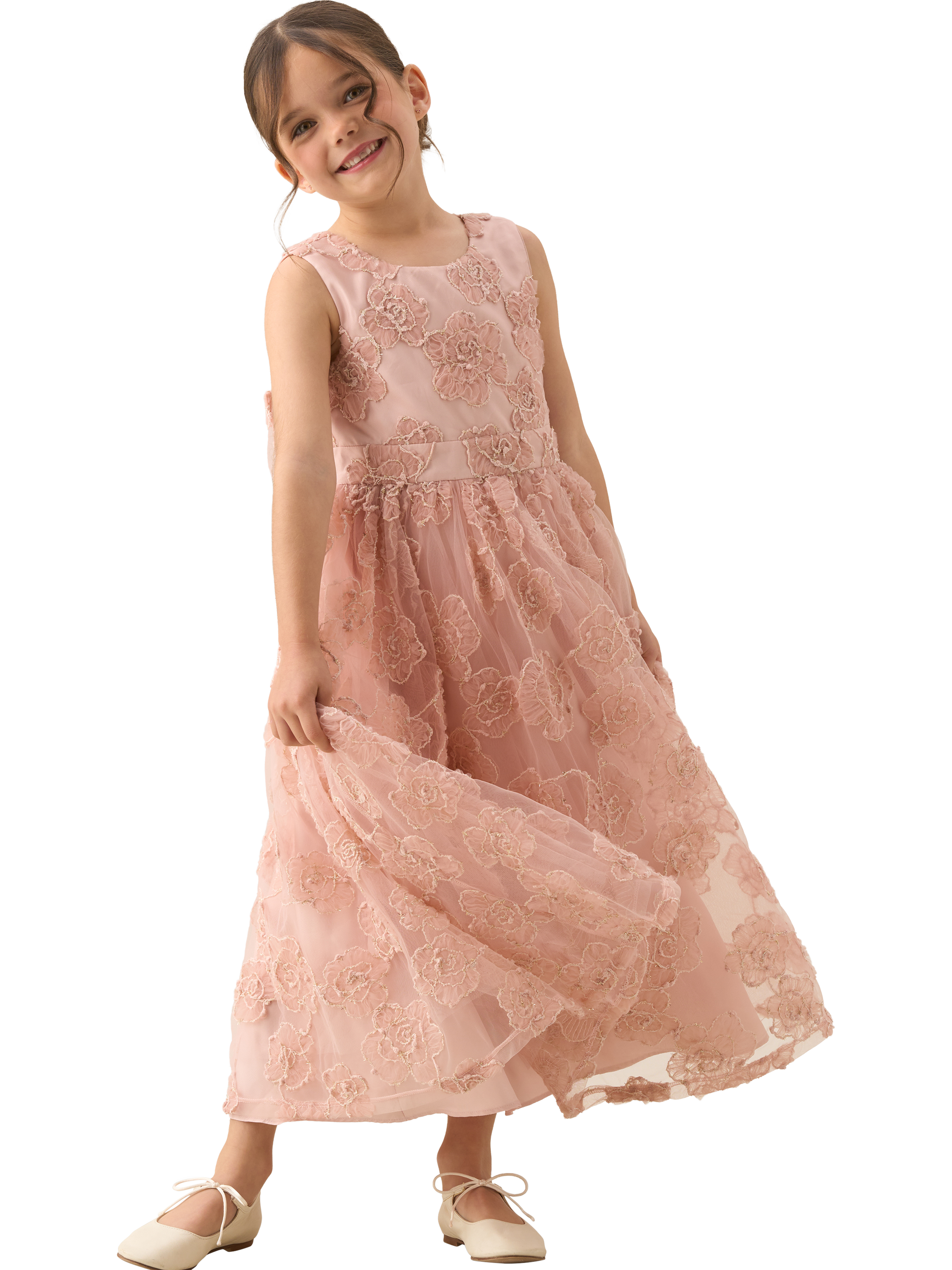 Product image 1 of 8, which shows Angel & Rocket Kids' Embroidered Bow Back Dress, Blush, 2 years