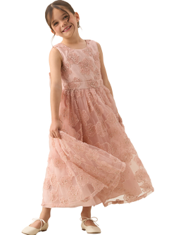 Angel & Rocket Kids' Embroidered Bow Back Dress, Blush, Blush